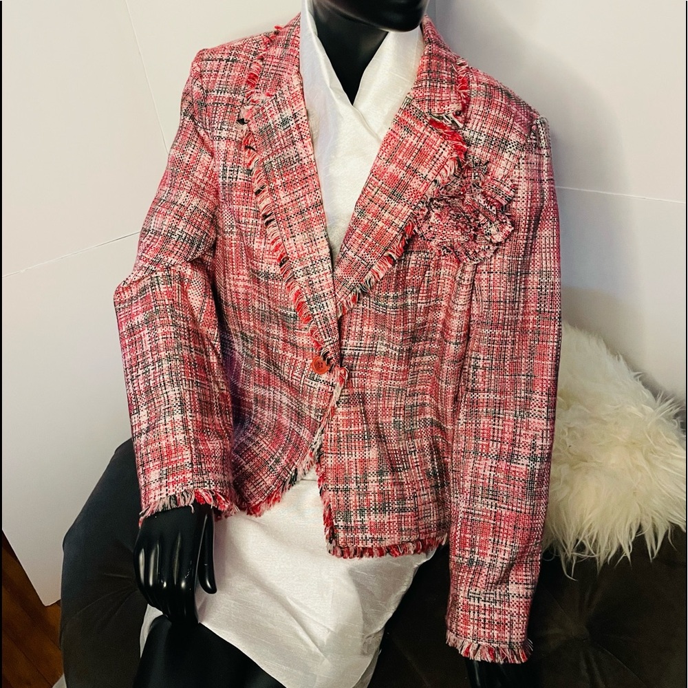 Cropped, multi pink plaid jacket